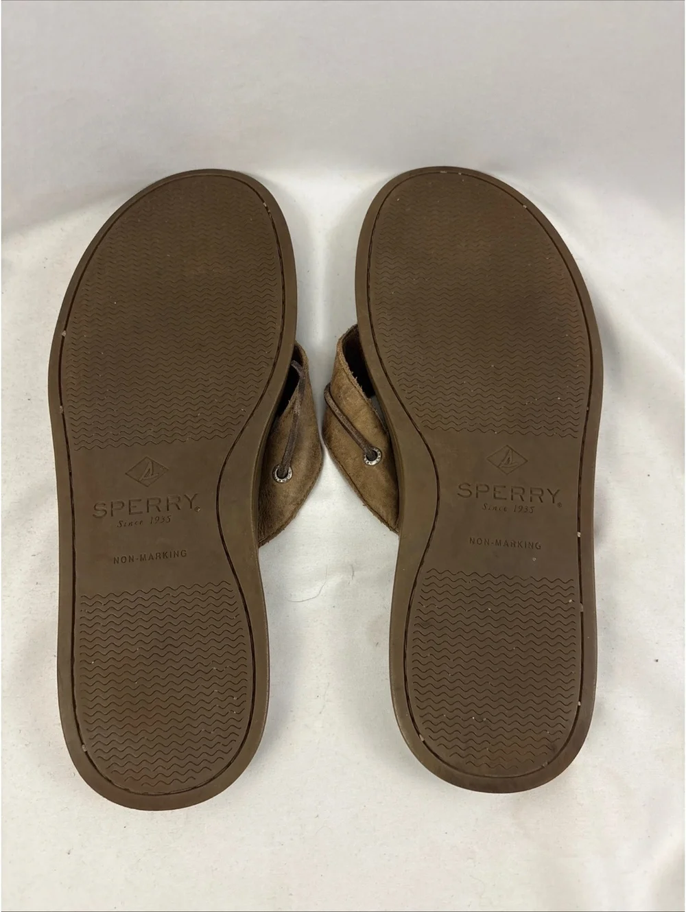 Sperry Top Sider Logo Brown Leather Casual Flip Flop Sandals Shoes Mens 12.5